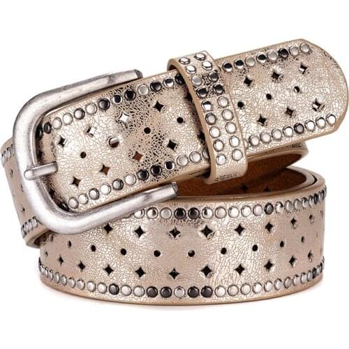 Womens belt Rhinestone rivet inlaid alloy pin buckle pink belt fashion and leisure with Jeans Belt trend