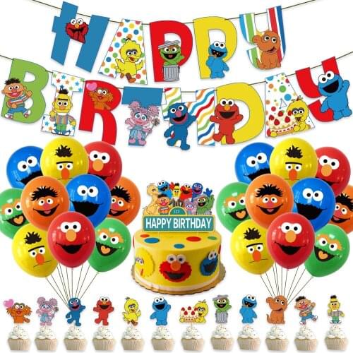1set New Sesame Street Latex Balloons Happy Birthday Banner Baby Shower Friend Party Decoration Cake Toppers Elmo Kids Globos