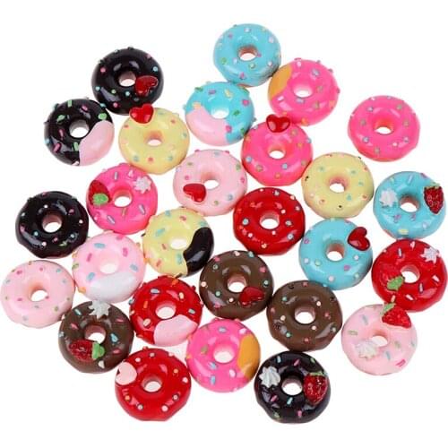 10Pcs 1:12 Doll House Miniature Candy Donut Bread Doll House Kitchen Decor Mixed Resin Candy Donut Beads