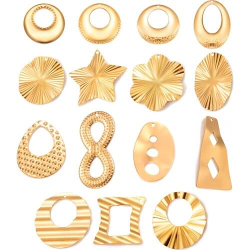 10Pcs/Lot Various Stainless Steel Gold Embossing Earring Findings DIY For Dangle Ear Jewelry Making Link Components Wholesales