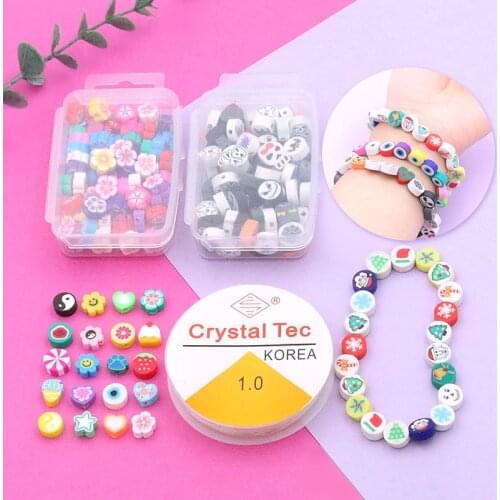 100Pcs/Set 14 Styles Mix Colors Fruit Flower Star Gossip Shape Clay Spacer Beads Kit Polymer For Jewelry Making DIY Accessories
