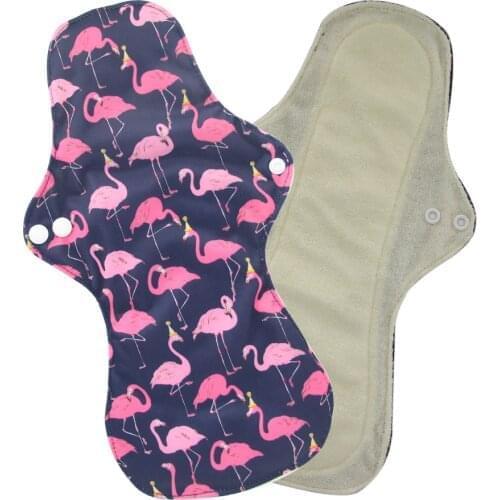 13'' Flamingo Printed Night Use Reusable Menstrual Pads for Heavy Flow Large Size Breathable Women Cloth Pads Lining Waterproof