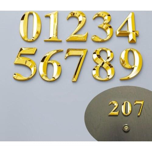 3D Gold Self Adhesive Door Number Sign Number Digit Apartment Hotel Office Door Address Street Number Stickers Plate Sign