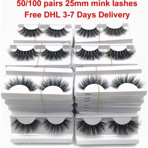 50/100 Pairs Wholesale 25mm 3D Mink Eyelashes Free DHL 5D Mink Lashes Packing In Tray Makeup Dramatic Long Mink Lashes