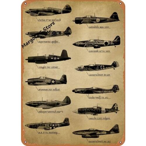 Charcas US WWII Fighter Planes Metal Tin Sign Wall Decor Man Cave Military Fan Gift Home Bar Pub Decorative Military Posters