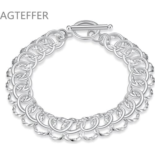 AGTEFFER 925 Sterling Silver Geometric Many Circle Bracelet For Women Wedding Engagement Party Jewelry