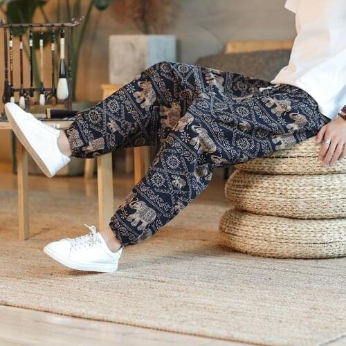 Plus Size Fashion Mens Baggy Pants Casual Harem Printed Pants Hippie Aladdin Bohemian Boho Gypsy Trousers Unisex Pants