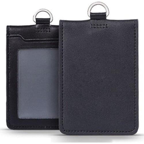Card & ID Holder No Logo Double Layer Genuine Leather Badge Case Black Two Decks for Pilot Aviator Airmen Flight Crew