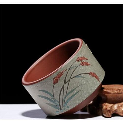 Yixing Purple Clay Handmade Mud Painting Good Harvest Tea Cup Creative Natural Ore Master Cup Chinese Kung Fu Teacups Drinkware