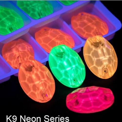 K9 Neon Ellipse Sew On Rhinestones 5 Colors 11*16mm Glitter Glass Glowing For Garment Decoration