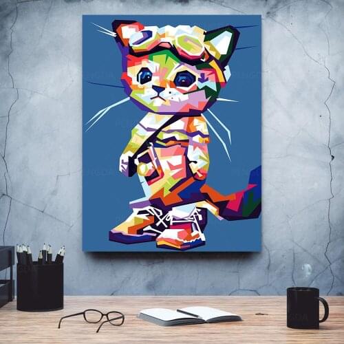 HD Prints Cat Canvas Painting Wall Art Watercolor Pictures Home Decoration Modular Cute Animal Posters For Living Room Framework