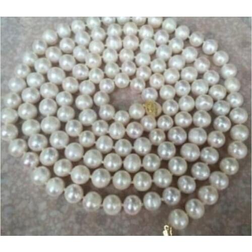 Classic AAA 9-10mm round white pearl necklace 48inch Yellow clasp