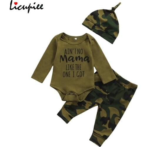 0-18 Months Clothing Sets Baby Boys Clothes Set Letter Print Long Sleeve O-neck Romper+camouflage Trousers+pointed Hat