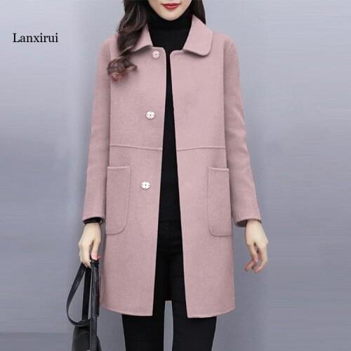 Fashion Blended Woolen Coat Womens Coat Autumn Winter Single-breasted Red Slim Wool Jacket Outwear Plus Size