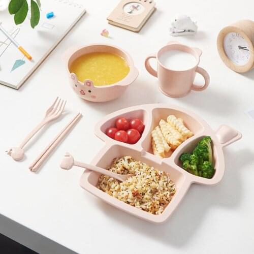Mushroom Baby Tableware 5pcs Set Dishes Plate Soup Bowl Spoon Fork Cup Solid Food Self Feeding for Kids Children Creative Gift