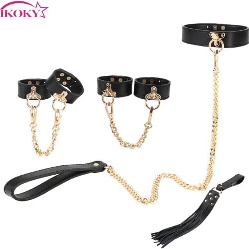 Handcuffs Whip Collar Adult Game Auxiliary Belt Genuine Leather Erotic Sex Kits Bondage Set Sex Toys For Couple Men Women