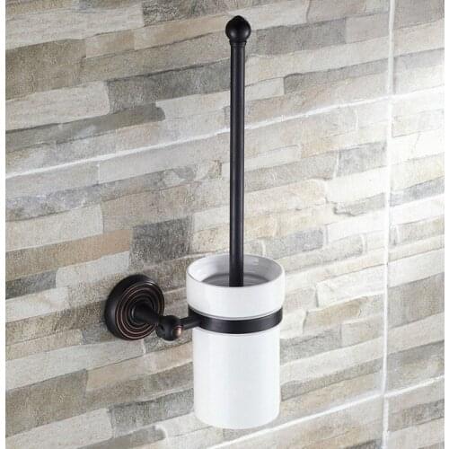 Wall Mounted Black Oil Rubbed Antique Brass Bathroom Toilet Brush Holder Set Bathroom Accessory Single Ceramic Cup mba119
