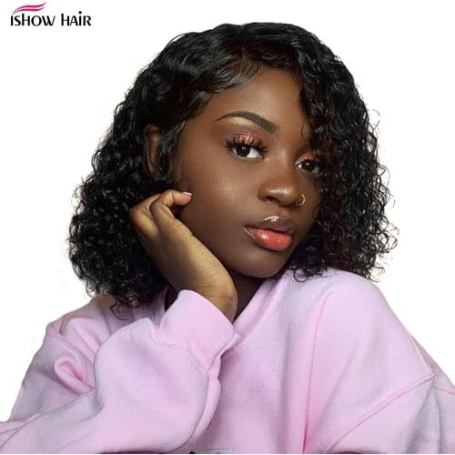 Ishow Bob Wig Lace Front Wigs Pre Plucked Short Curly Human Hair BOB Wig HD Transparent 13X4 Lace Frontal Wigs For Black Women