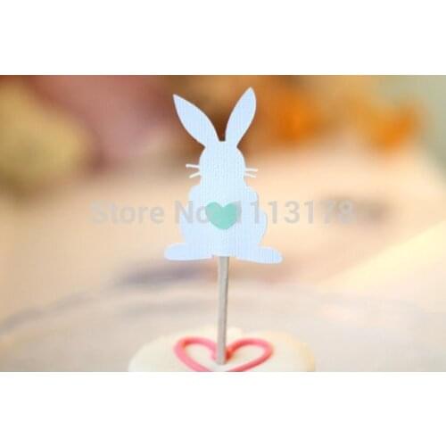 Easter Bunny with Hearts Cupcake Toppers birthday country Wedding Bridal baby Shower Engagement Party Bachelorette food picks