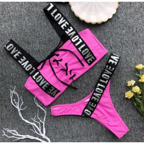 Sexy Summer Beach Wear Letter Love Push Up Bikini Set WomenSwimming Suit Bathing Suit Biquini Swimsuit Swimwear Women Plus Size
