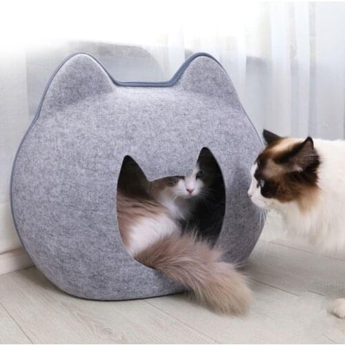 Etachable Natural Felt Cat Bed Breathable Kitty Cave Gray Animals Nest House With Cushion for Pet Supplies