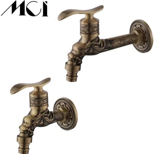 Carved Wall Mount Pool Garden Sink Faucet Brass Retro Bibcock Decorative Outdoor Garden Washing Machine Mop Taps Torneira Mci