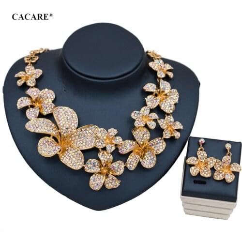 Luxury Jewelry Set for Women Exaggerate Fashion Flower Jewelry Sets Necklace Earrings 6 Choices F1122 with Rhinestones CACARE