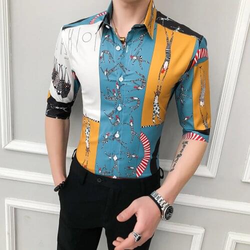 Fashion 2021 New Floral Shirt Men Spring Summer Half Sleeve Mens Casual Shirts Slim Fit Streetwear Club Tuxedo Blouse Homme 3XL