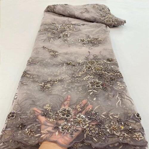 Handmade Beads Lace Fabric French Wedding Dress Latest Nigeria Embroidery White Good Price With Stones New r68-85