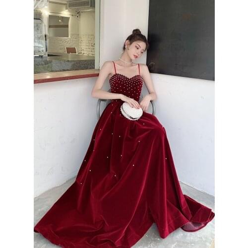 Handmade beaded Female QiapoTemperament Cheongsam Elegant Evening Party Dress Burgundy Banquet Robe De Soiree Vestidos