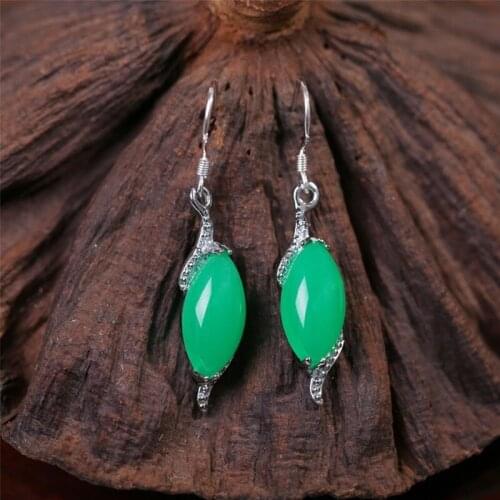 Natural Green Chalcedony Hand-carved Drop Earrings Fashion Boutique Jewelry Men and Women Green Agate Earrings Gift