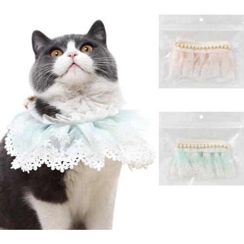 Pet Scarf Lace Floral Fake Pearl Adjustable Dog Collar Cute Dog Bandana Fashion Dog Cat Bib Pet Bandana Cat Bandana Pet Supply