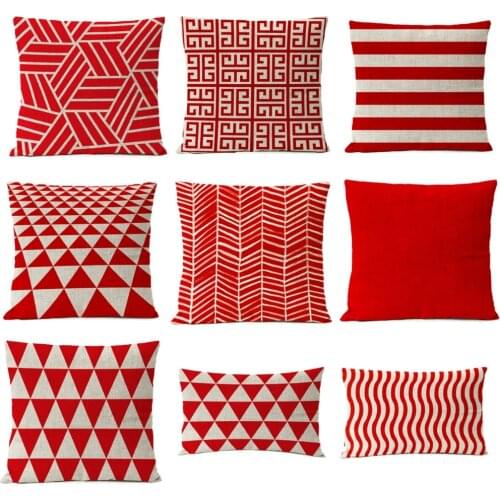 Nordic Geometric Red Christmas Pillow Cover Stripe Cushion Cover Home Decorative Throw Linen Pillowcase sofa Pillow Covers