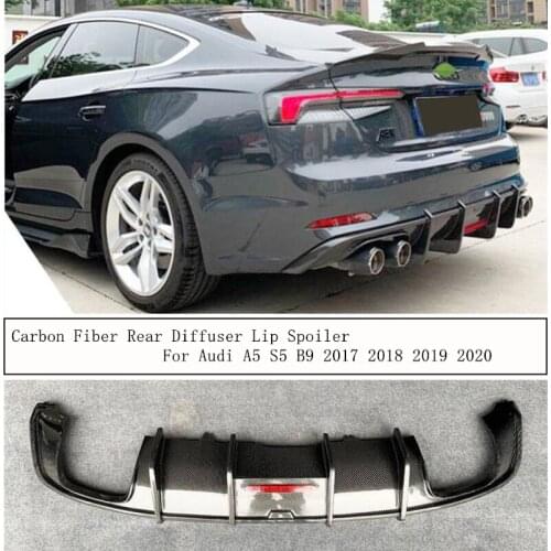 Carbon Fiber Rear Diffuser Lip Spoiler For Audi A5 S5 B9 2017 2018 2019 2020 2021 High Quality Bumper With Lamp Car Accessories