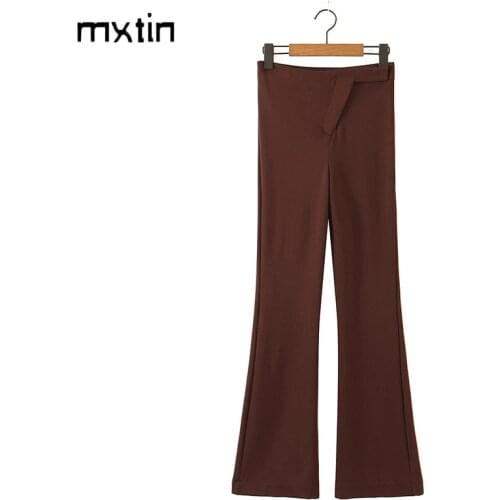 MXTIN 2021 Women Summer Fashion Solid Button Flare Pants Vintage High Waist Zipper Female Japanese Korean Style Trousers Mujer