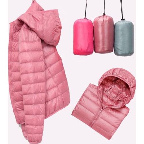 Winter Women Ultra Light Down Jacket White Duck Down Hooded Jackets Long Sleeve Warm Coat Parka Female Solid Portable Outwear