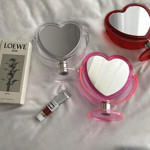 1pc Acrylic Double Side Makeup Mirror Cute Heart Shaped Cosmetic Mirror Transparent Base Home Bedroom Desktop Make Up Mirror