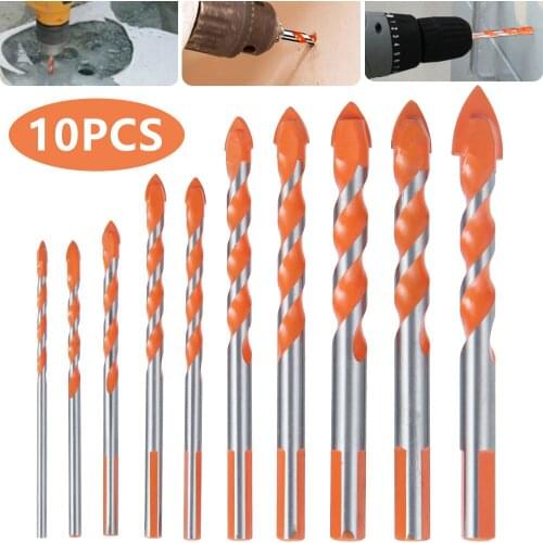10pcs Multi-functional Glass Drill Bit Triangle Bits Ceramic Tile Concrete Brick Metal Electric Tools Center Drill Power Tools