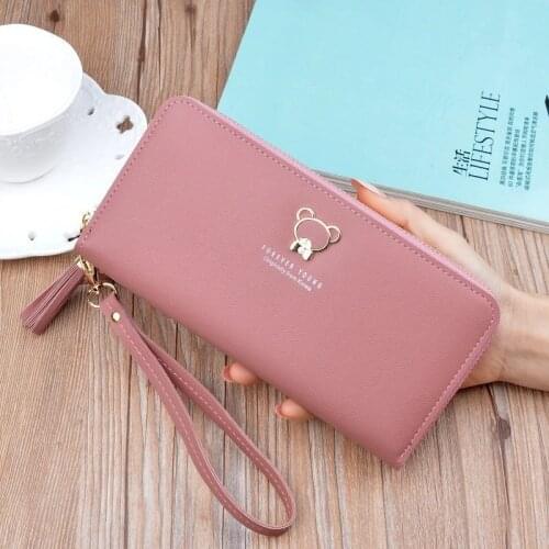 2021 Long wallet for wowen Ladies carry bags purses Fashion Korean bear zipper money clip wallet card case clutch coin purse