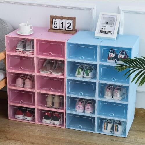 3/6/8Pcs Plastic Shoes Case Thickened Colorful Transparent Drawer Case Plastic Shoe Boxes Stackable Box Shoe Organizer Shoebox