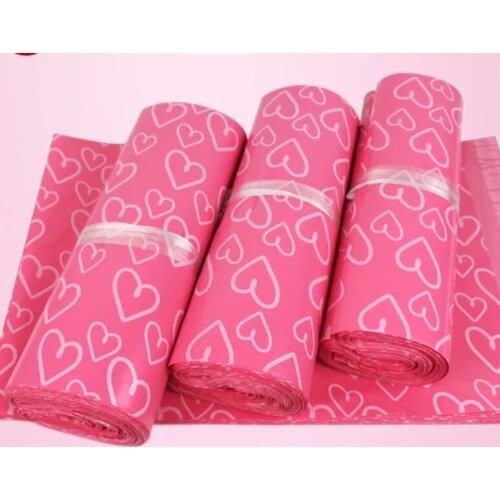 30pcs/Lot Pink Poly Mailer Plastic Bag Heart Shape Printed Envelope Post Mailing Packaging Bag Courier Express Shipping Bags