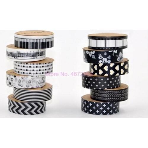 500pcs 15mm*10m Black White Adhesive Tape Japanese Washi Tape Decorative Tape DIY Scrapbook Paper Photo Album Masking Tape