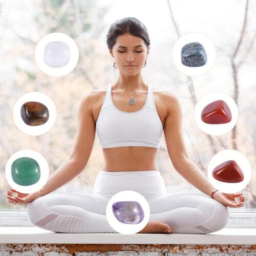 7 Pcs Yoga Energy Stone Set Seven Color Crystal Stone Natural Stone For Reiki Healing Meditation Chakra Balance Collection