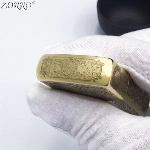 Zorro Gasoline Lighter Pure Copper Brass Kerosene Lighter Fine Carving Classic Pattern Collection Metal Craft Men Gift