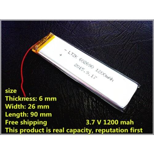 Free shipping 3.7 V 602690 polymer batteries used in mobile DVD, digital universal rechargeable battery 1200 mah