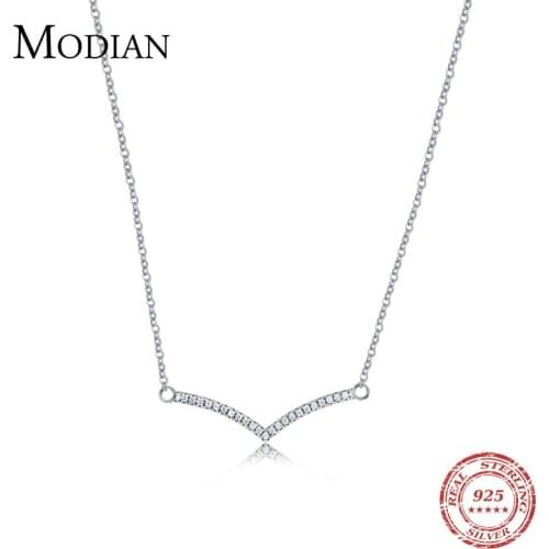 Modian Simple Fashion Cubic Zirconia Pendant Real 925 Sterling Silver Chain Link Chain Necklace For Women Wedding Silver Jewelry