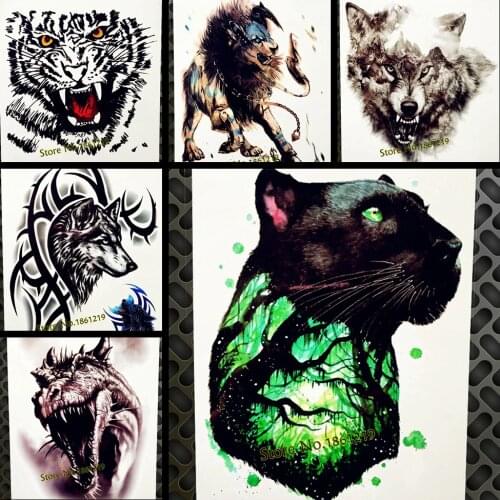 Black Cat Leopard Waterproof Temporary Tattoo Panther Tree Branch Brave Heart Fake Flash Tattoo Stickers 21&15CM Men Women Tatoo