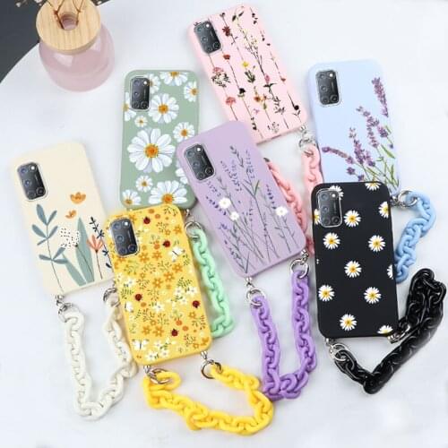 For OPPO A92 A52 A72 Silicone Phone Cover on Oppo a 92 a 52 a 72 Flower Strap Cord Necklace Lanyard Coque Chain Handbag TPU Case