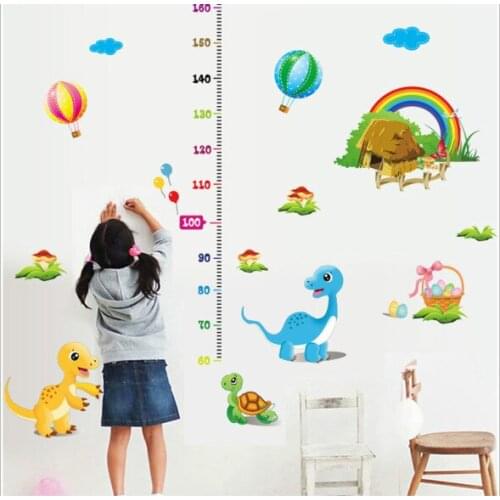 Hot PVC Cartoon Dinosaur Height Wall Stickers for Manga Girl Kids Rooms kindergarten Decoration Wall Decals Adesivo De Parede
