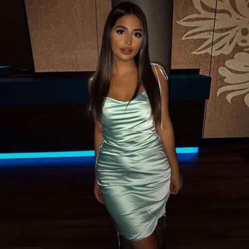 CLAP Sexy Summer Dress 2021 New Women Spaghetti Straps Bodycon Dress Slim Stretch Multi Wear Ruched Club Satin Dress Vestidos